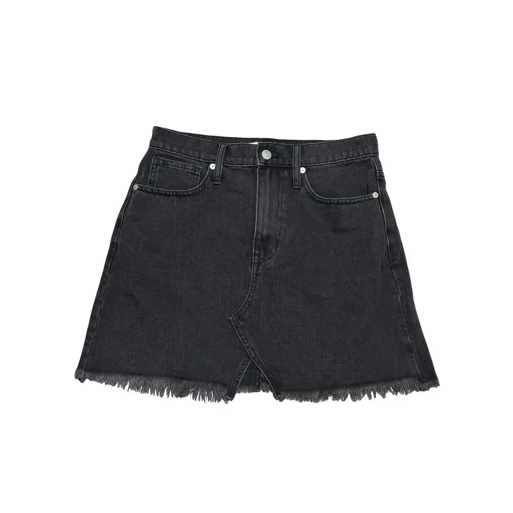 Madewell Black Denim Mini Skirt Raw Hem Size 27
